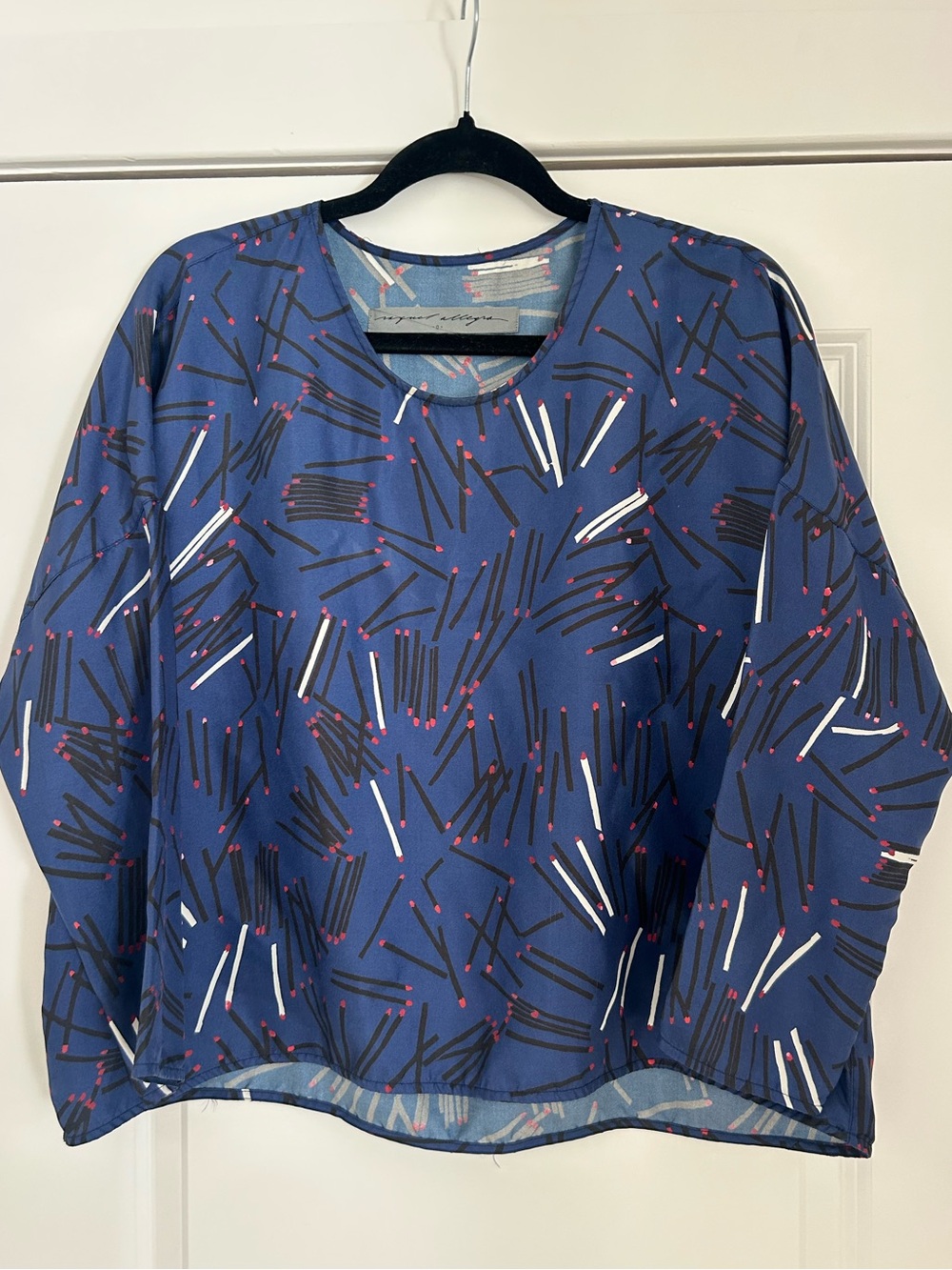 Raquel Allegra Navy Blue Printed Long-Sleeve Top